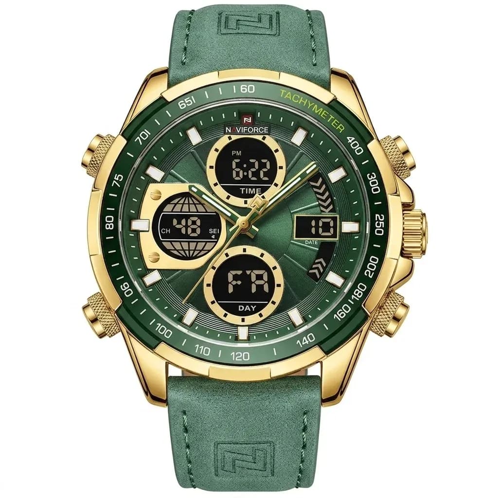Montre NAVIFORCE NF9197 verte et dorée