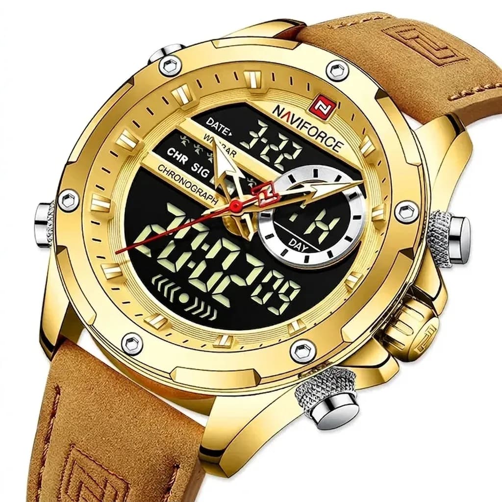 Montre NAVIFORCE dorée cuir beige