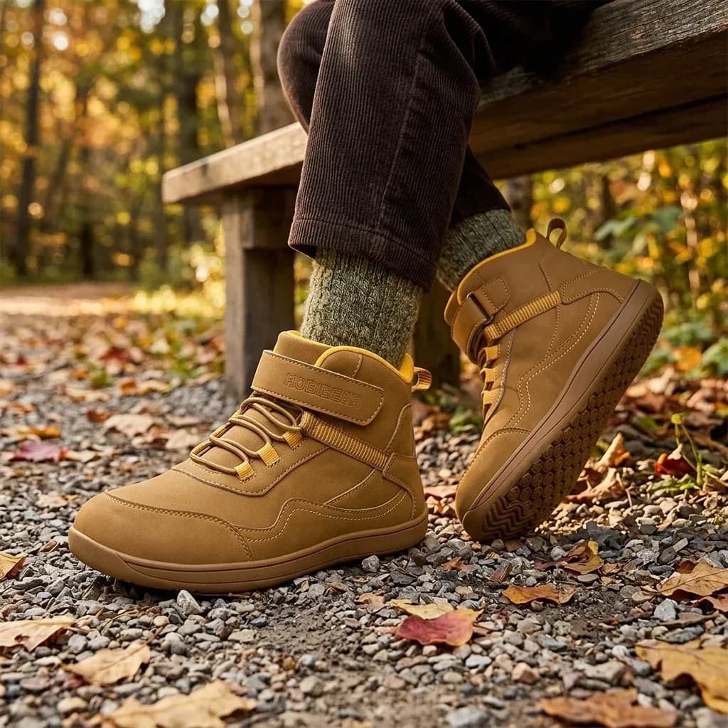 Bottes enfant HOBIBEAR camel en forêt