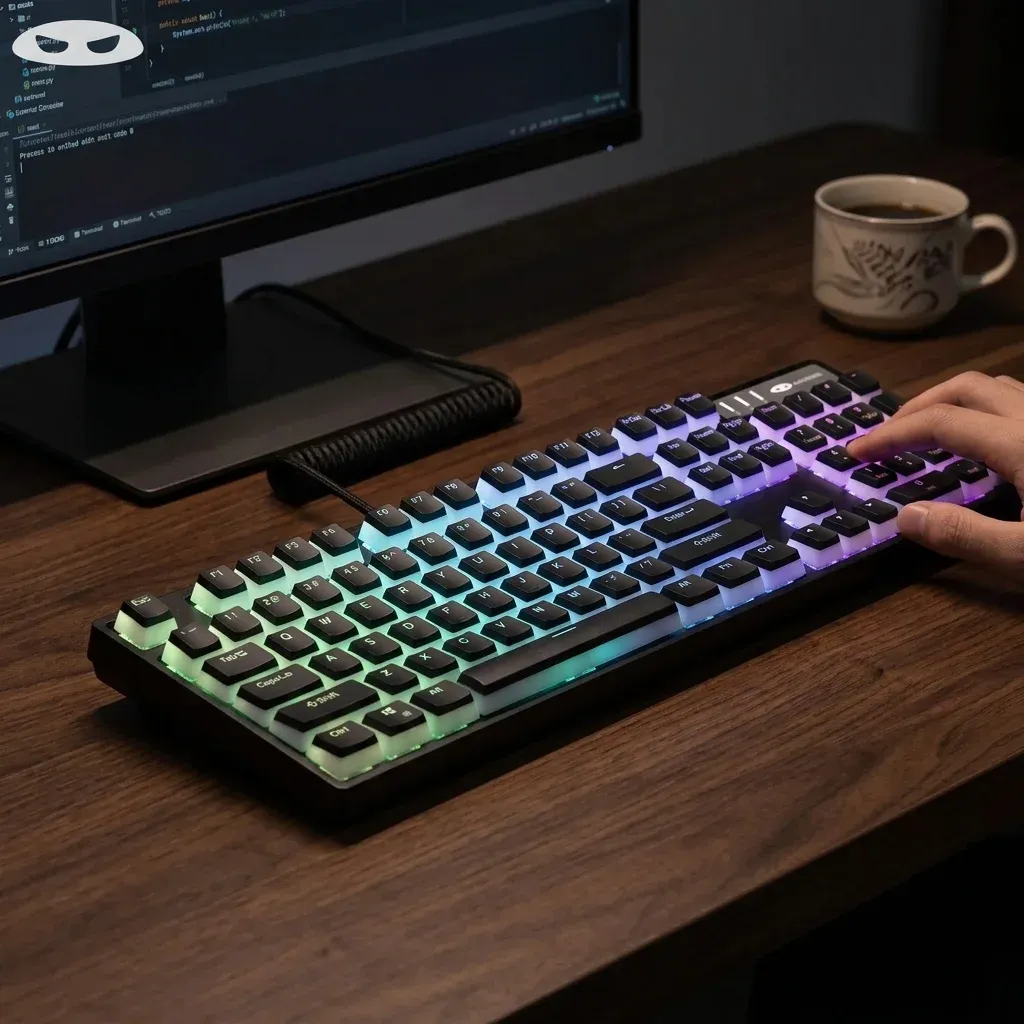 Clavier MageGee pudding noir en usage